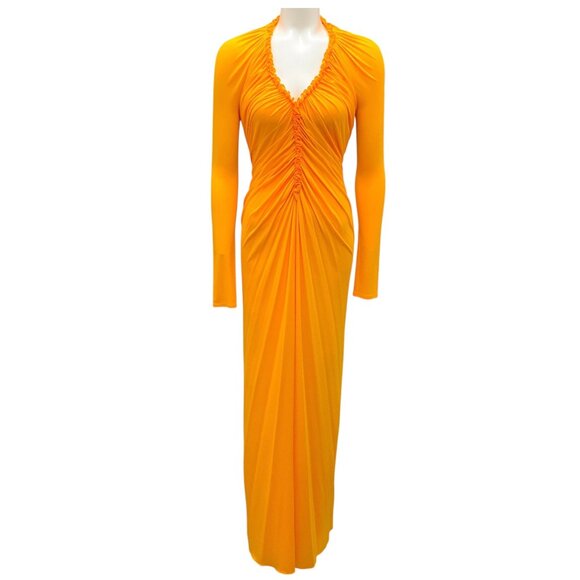 Maison Rabih Kayrouz Marigold Ruched Long Sleeved V-Neck Maxi Dress - Picture 1 of 5